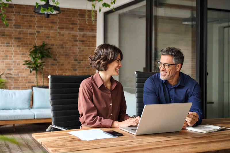 Man discussing his OKRs online with his manager.
